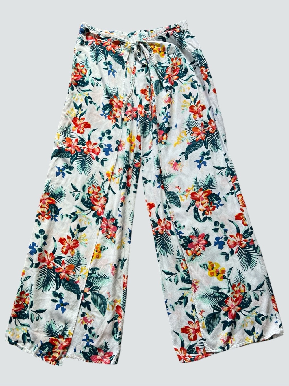 Women's White Floral Wide-Leg Palazzo Pants